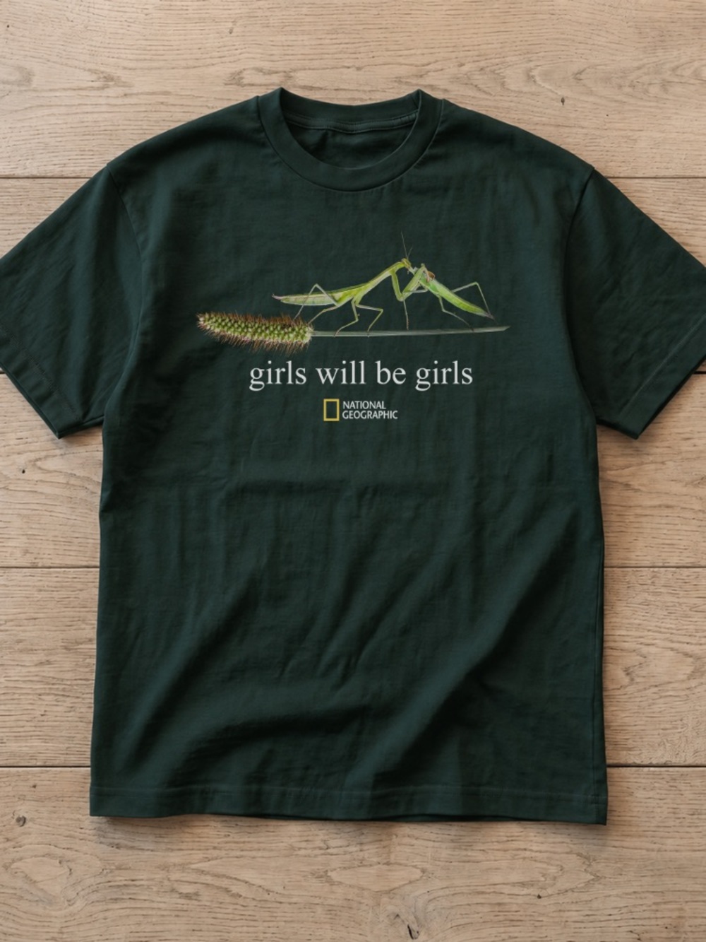 National Geographic Girls Will Be Girls Praying Mantis Tee — Forest Green